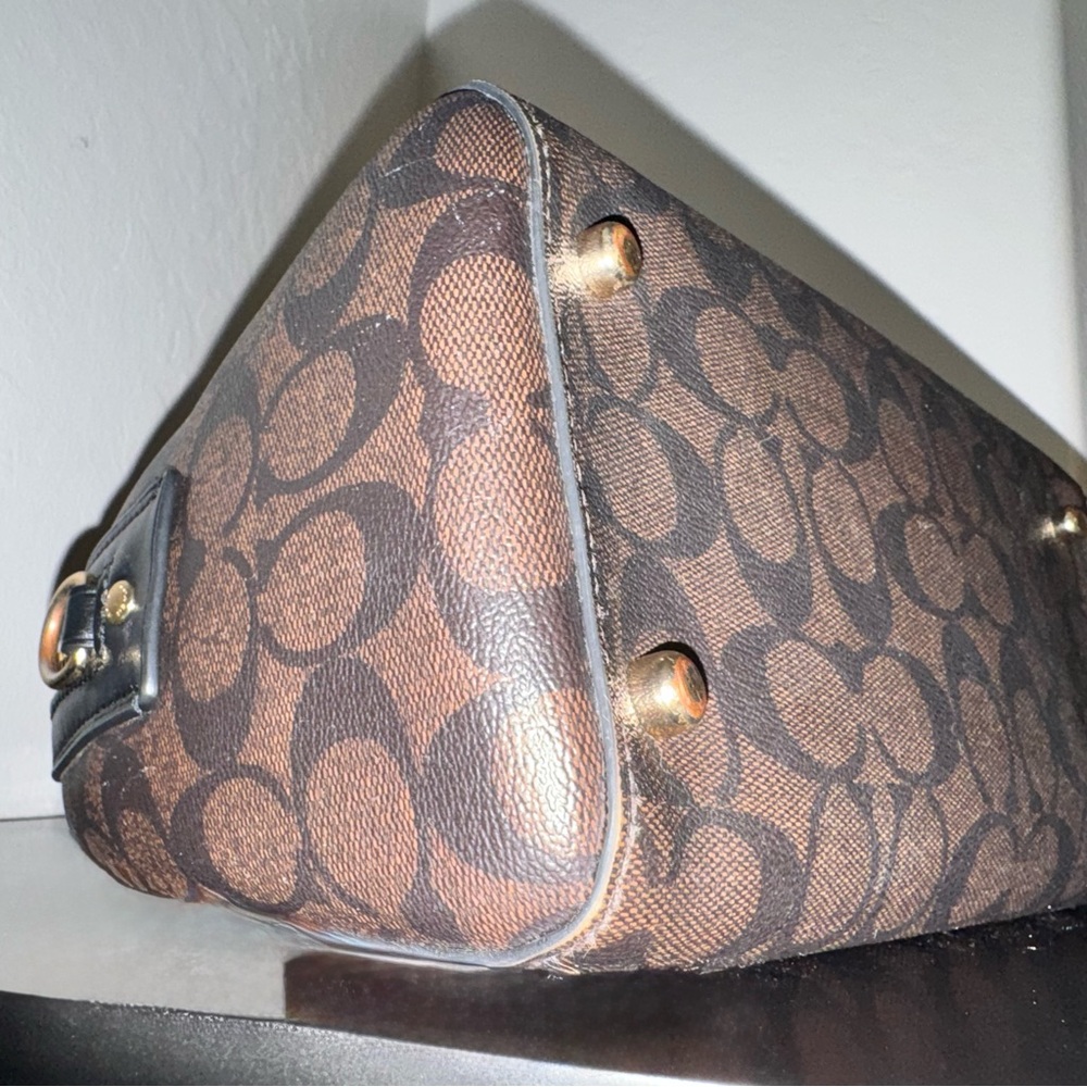 Coach Rowan Signature Canvas & Leather Satchel 2022 #F83607 Black, Brown & Gold - Picture 11 of 16